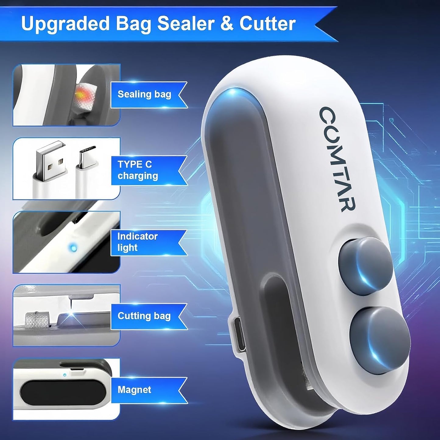 Kalveria® Rechargeable Chip Bag Sealer with Cutter