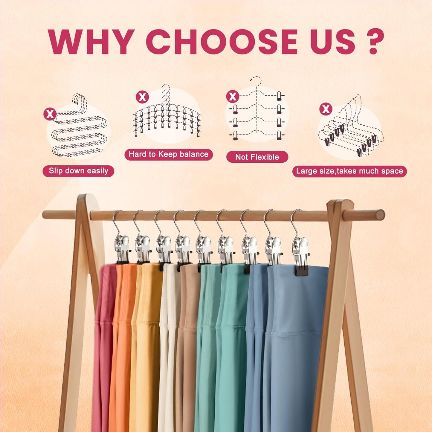 Kalveria® FlexiHang Pro Pants Hangers with Clip, Space Saving Legging Organizer