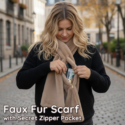 Kalveria® Faux Fur Scarf with Secret Zipper Pocket
