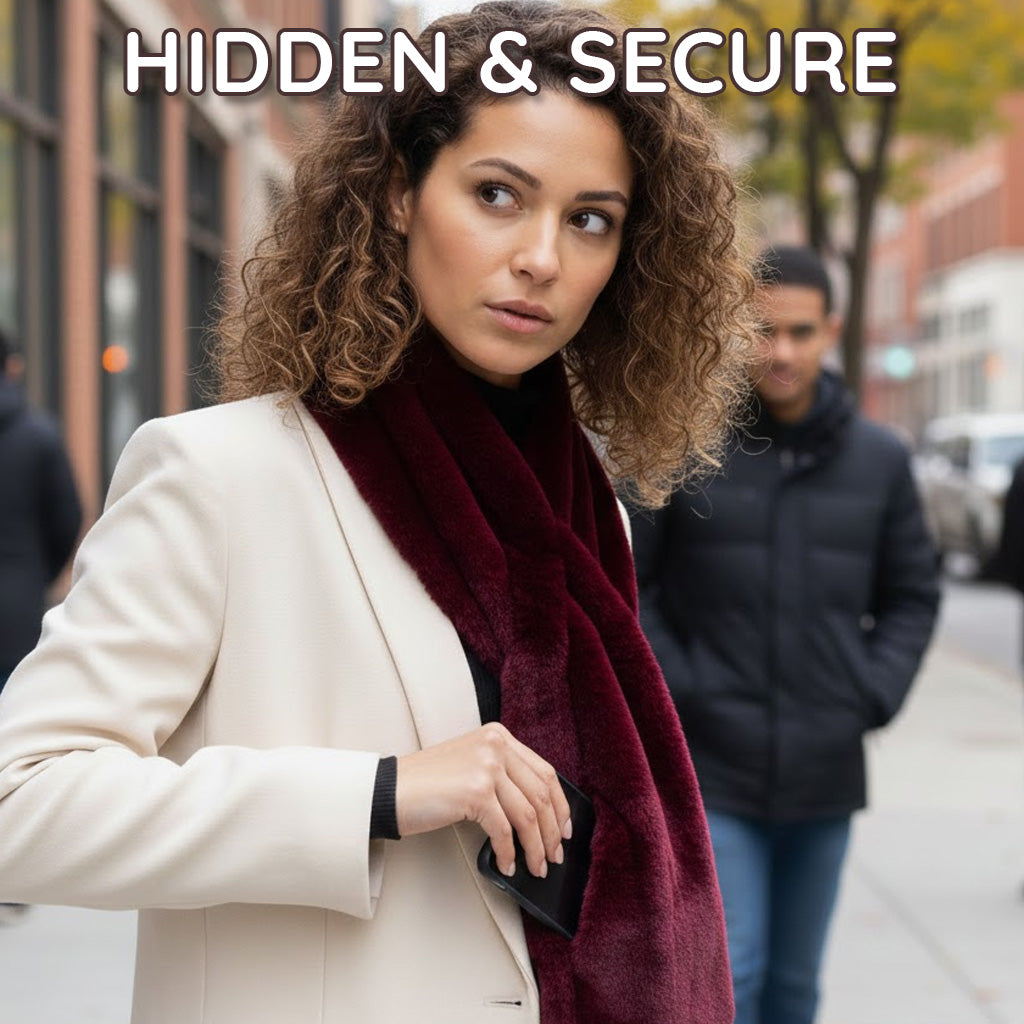 Kalveria® Faux Fur Scarf with Secret Zipper Pocket