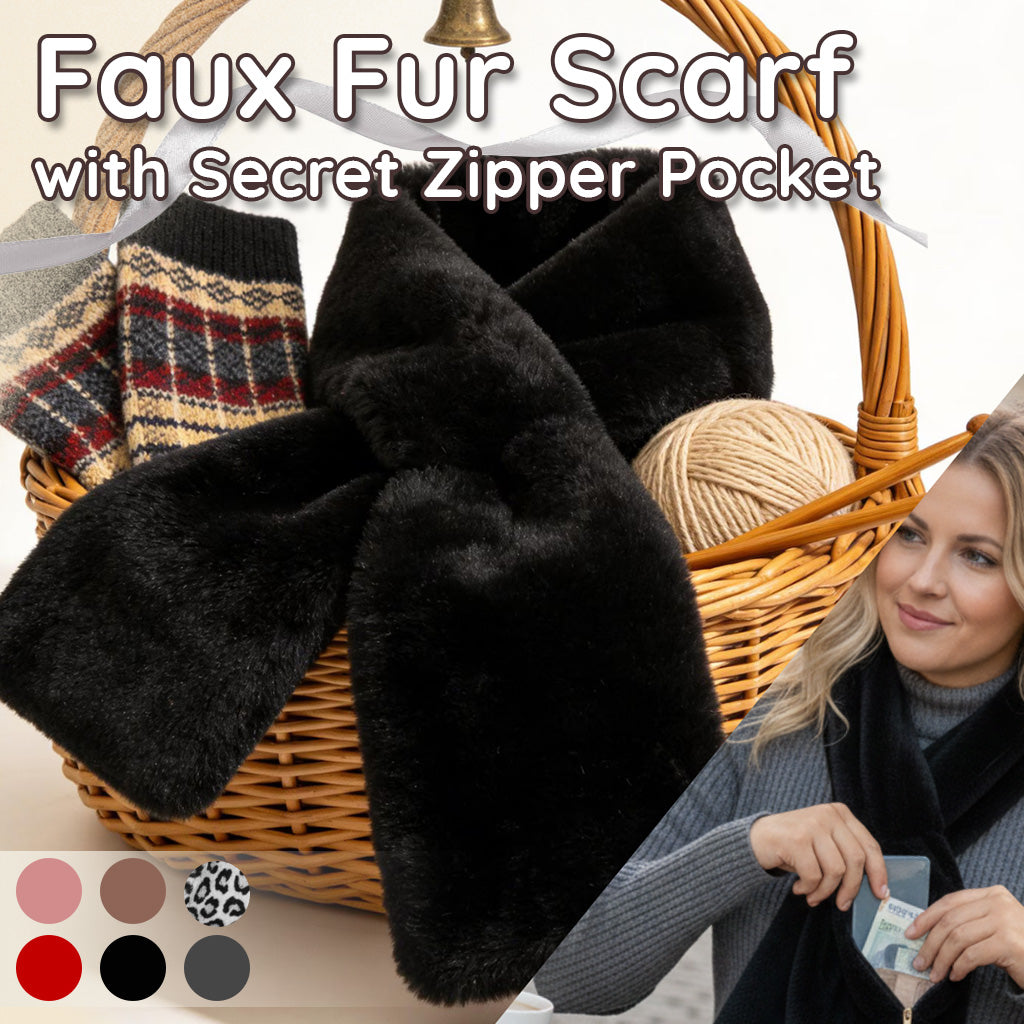 Kalveria® Faux Fur Scarf with Secret Zipper Pocket
